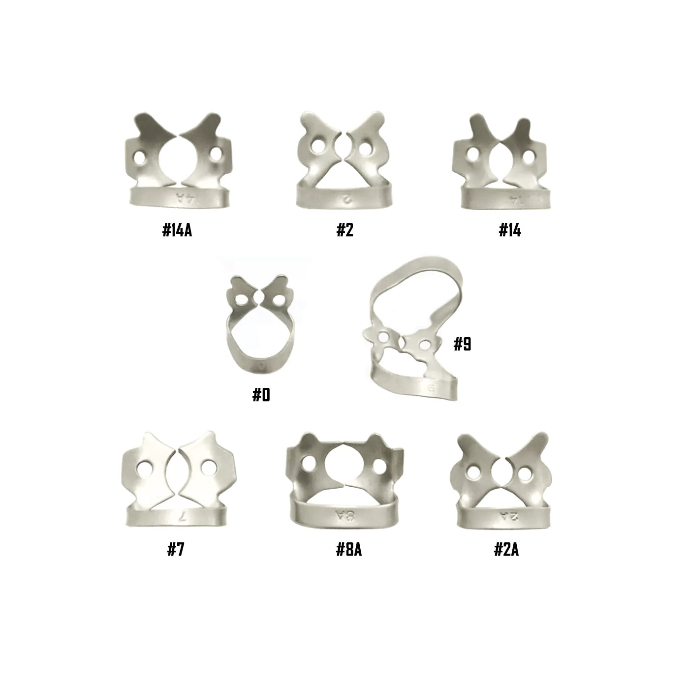 dental Rubber Dam Clamps set of 8