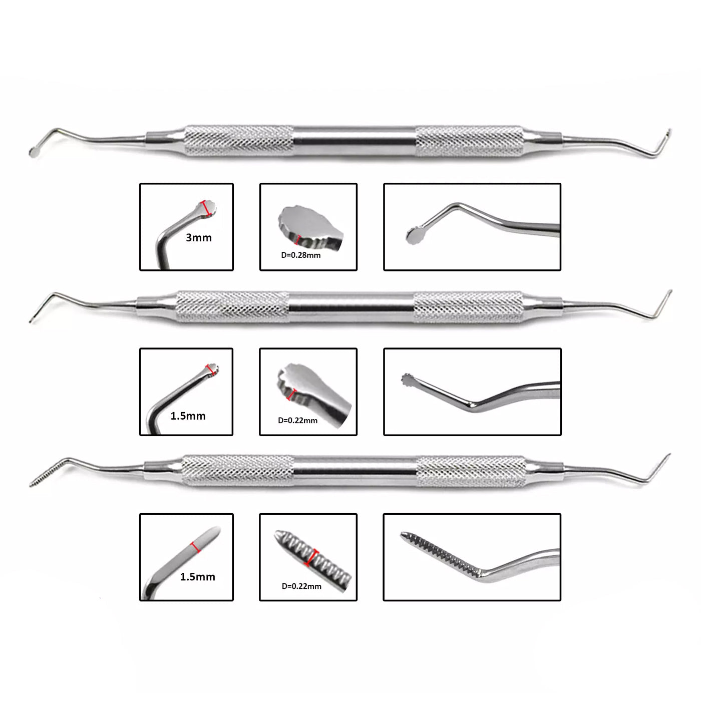 dental Retraction Cord Packer Gingival set of 3