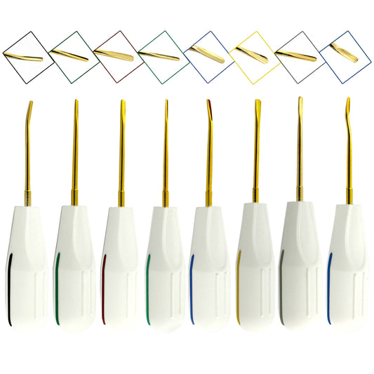 dental luxierend Elevators set of 8 White Plastic Handle Gold Tips
